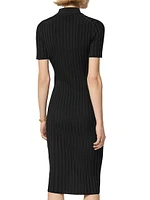 Button-Front Rib-Knit Dress