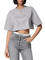 Rhinestone Medusa Logo Cropped T-Shirt