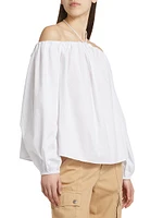 Oleander Poplin Off-The-Shoulder Top