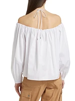 Oleander Poplin Off-The-Shoulder Top