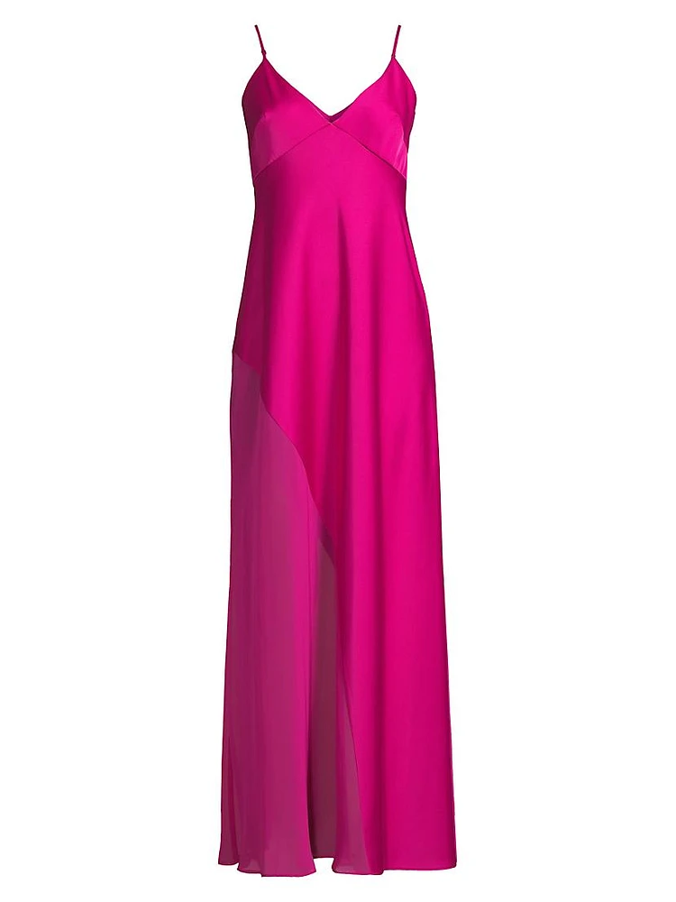 Satin Chiffon V-Neck Gown