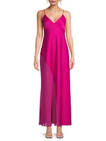 Satin Chiffon V-Neck Gown