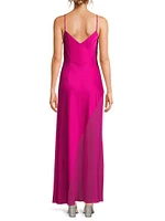 Satin Chiffon V-Neck Gown