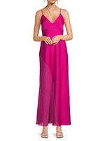 Satin Chiffon V-Neck Gown