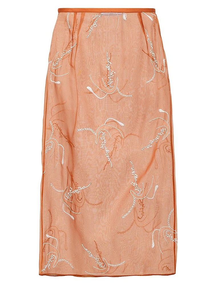 Embroidered Organza Midi Skirt