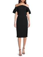 Off-The-Shoulder Sheath Midi-Dress