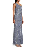 Beaded Sequin One-Shoulder Gown