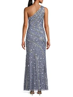 Beaded Sequin One-Shoulder Gown