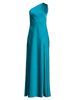 Satin One-Shoulder Sash Gown