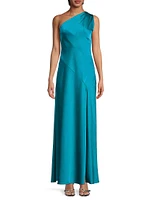 Satin One-Shoulder Sash Gown