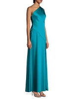 Satin One-Shoulder Sash Gown