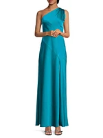 Satin One-Shoulder Sash Gown