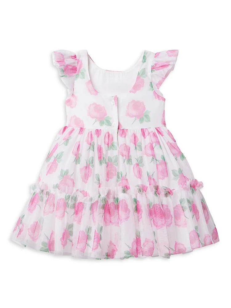 Little Girl's & Rose Print Chiffon Dress