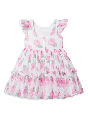 Little Girl's & Rose Print Chiffon Dress