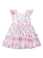 Little Girl's & Rose Print Chiffon Dress