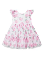 Little Girl's & Rose Print Chiffon Dress