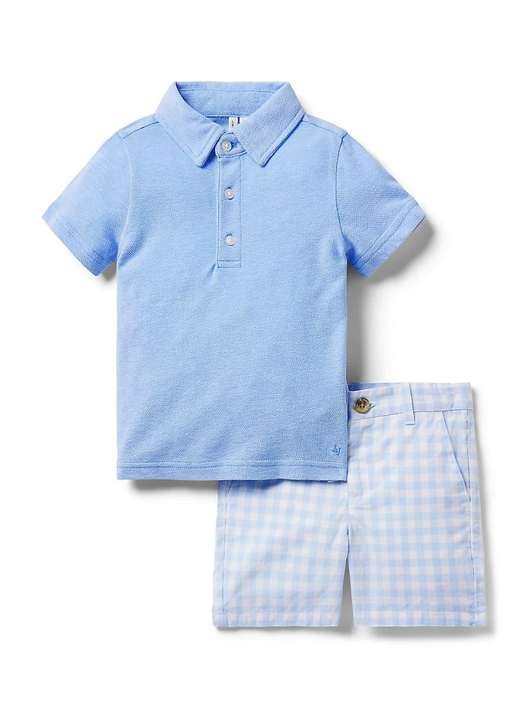 Little Boy's & Pique Polo Gingham Shorts Set