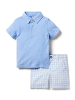 Little Boy's & Pique Polo Gingham Shorts Set