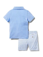 Little Boy's & Pique Polo Gingham Shorts Set