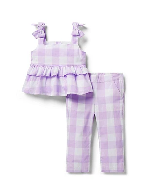 Little Girl's & Girl's Gingham Peplum Top & Pants Set