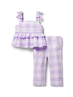 Little Girl's & Girl's Gingham Peplum Top & Pants Set