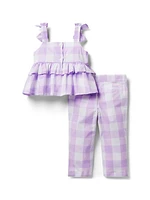 Little Girl's & Girl's Gingham Peplum Top & Pants Set