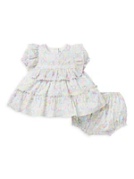 Baby Girl's Ruffle-Trim Floral Bunny Print Dress & Bloomers Set