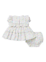 Baby Girl's Ruffle-Trim Floral Bunny Print Dress & Bloomers Set