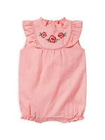 Baby Girl's Linen-Cotton Embroidered Floral Romper