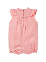 Baby Girl's Linen-Cotton Embroidered Floral Romper