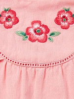 Baby Girl's Linen-Cotton Embroidered Floral Romper