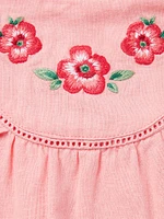 Baby Girl's Linen-Cotton Embroidered Floral Romper