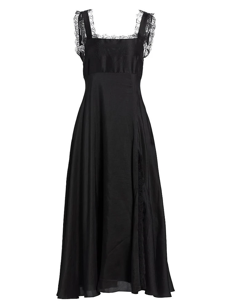 Aubrey Silk Lace-Trim Midi-Dress