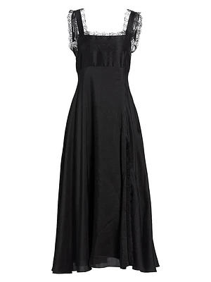 Aubrey Silk Lace-Trim Midi-Dress