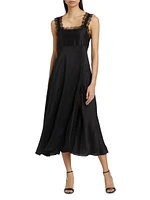 Aubrey Silk Lace-Trim Midi-Dress