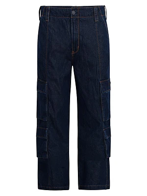 Denim Wide-Leg Cargo Pants