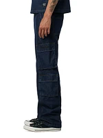 Denim Wide-Leg Cargo Pants