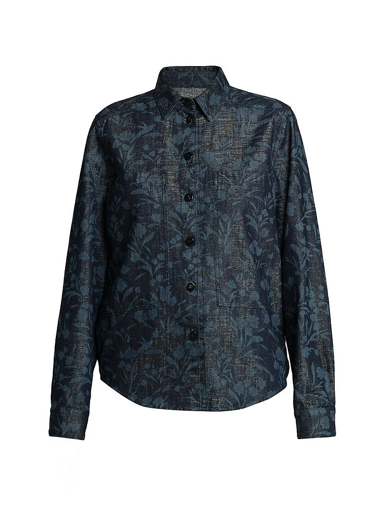 Floral Cotton-Blend Metallic Blouse