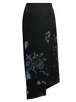 Floral Silk Asymmetric Maxi Skirt