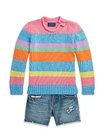 Little Girl's & Roll-Neck Striped Knit Sweater