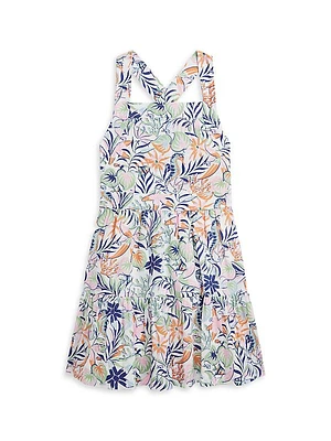 Little Girl's & Girl's Tropical Print Linen-Cotton Dress