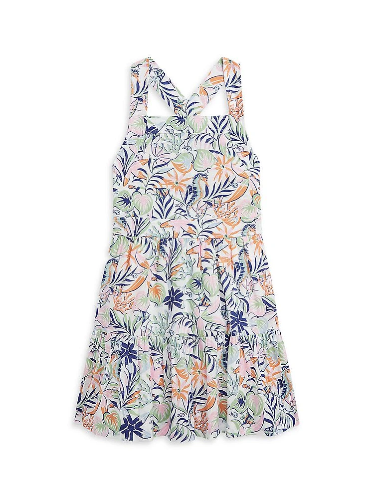 Little Girl's & Tropical Print Linen-Cotton Dress