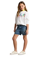 Little Girl's & Embroidered Denim Shorts