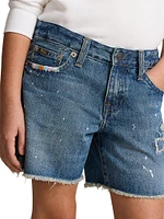 Little Girl's & Embroidered Denim Shorts