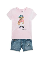 Little Girl's & Embroidered Denim Shorts