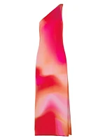 Coralina Satin Tie-Dye One-Shoulder Cover-Up Dress