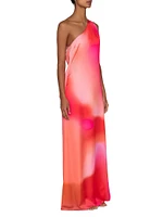 Coralina Satin Tie-Dye One-Shoulder Cover-Up Dress