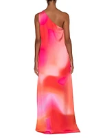 Coralina Satin Tie-Dye One-Shoulder Cover-Up Dress