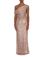 Primerose Sequined One-Shoulder Gown