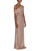 Primerose Sequined One-Shoulder Gown